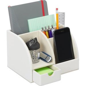 Bureau organizer met lade en 4 vakken in wit kunstleer