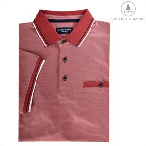 Chris Cayne poloshirt - maat M - jacquard dessin - donkerrood/offwhite - luxe kraag en manchetten met ingebreid streep patroontje - pique - stretch - met borstzak - paspelzak - luxe polo - bruine knoopjes - bordo - bordeaux
