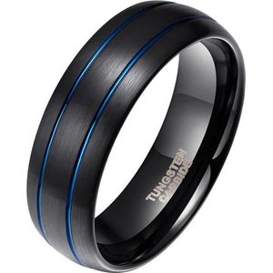 Wolfraam heren ring Classic Groove Zwart Blauw 8mm-19mm