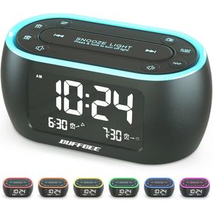 Nachtkast-wekkerradio met 7 kleuren, Dual Alarm, USB Oplader, FM Radio, Snooze en Dimmer