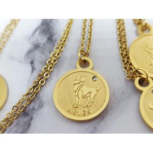 Mei's | Lacy Zodiac Chain ketting | dames ketting / Sterrenbeeld Ram - Aries / sieraad dames | Stainless Steel / 316L Roestvrij Staal / Chirurgisch Staal / 18 K Goud / Zirkonia | goud / 45 - 50 cm