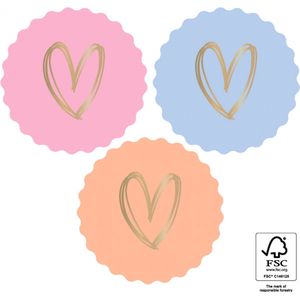 Sluitzegel Groot Kartel rand – Gouden Hart – Pastel | Blauw – Rose – Mint Oud Groen | Hartjes - Stickers | Envelop sticker - Geboorte kaart – Huwelijk – Verjaardag – Bedankje | Cadeau – Gift – Cadeauzakje | Traktatie – Babyshower | DH Collection
