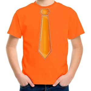 Bellatio Decorations Verkleed t-shirt kinderen - stropdas - oranje - jongen - carnaval/themafeest 140/152