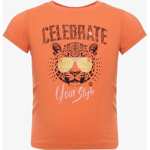 TwoDay meisjes T-shirt met tijgerkop oranje - Maat 110/116