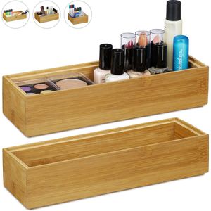 Relaxdays 2x bamboe organizer - stapelbaar - badkamer - keuken - opbergbox - open