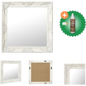 vidaXL Wandspiegel barok stijl 60x60 cm wit - Spiegel - Inclusief Houtreiniger en verfrisser