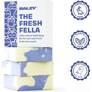 BALZY FreshFella Zeep Bar Mannen - Gezicht en Lichaam - Natuurlijke en Organische Zeep - Voordeelverpakking van 3 x 140 g