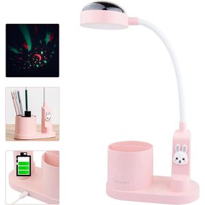 Bureaulamp oplaadbare batterij - Led tafellamp met sterprojectie en penhouder - 3 helderheidsmodi - USB-aansluiting - roze