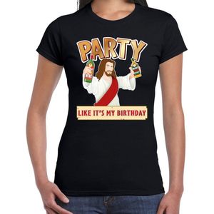 Fout kerst t-shirt zwart - party Jezus - Party like its my birthday voor dames - kerstkleding / christmas outfit XL