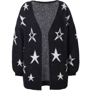 Angel of Style Angel of Style - Dames - Lang vest open model sterren lange ballonmouwen - Zwart - Maat 42+