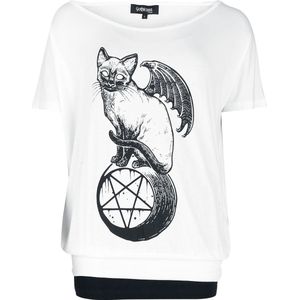 Gothicana zwart/wit t-shirt in double-layer look met kattenprint Vrouwen - XXL