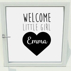 Geboorte Sticker Welcome Little Girl Met Naam - Geel - 60 x 91 cm - raam en deur stickers - geboorte stickers
