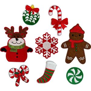 Kerst Christmas Is In The Air Strijk Embleem Patch Set 8 Patches
