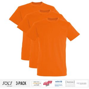 3 Pack Sol's Heren T-Shirt 100% biologisch katoen Ronde hals Oranje Maat S