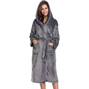 Unyqoos® Warme en Zachte Damesbadjas met Capuchon en Lange Mouwen