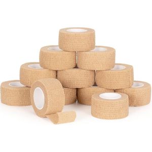 Vingerverbanden - 12 rollen - Vingerpleister zelfklevende verbanden - 2,5 cm x 4 m Zelfklevende verbanden - Zelfklevende verbanden - Elastische verbanden - Zelfklevende fixatieverbanden - Dierenartsverbanden - Voor eerstehulpsporten - bruin