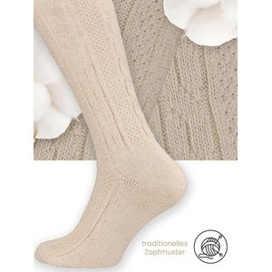 Kniehoge klederdrachtsokken met vlechtpatroon in natuurlijke kleuren
