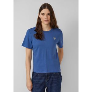 s.Oliver - Shirt - Koningsblauw/Wit - Kwartmouw - Normale Pasvorm