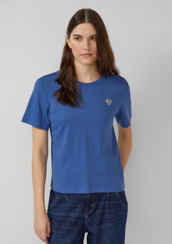 s.Oliver - Shirt - Koningsblauw/Wit - Kwartmouw - Normale Pasvorm