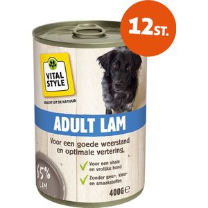 VITALstyle Hond Adult Lam - Natvoer - Alles Voor Een Vitale Hond - Met o.a. Pompoen & Smalle Weegbree - 400 g - 12 stuks