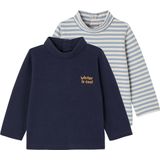 Set van 2 Onderhemdjes - Marineblauw - Lange Mouwen - Drukknoopsluiting