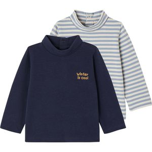 Set van 2 Onderhemdjes - Marineblauw - Lange Mouwen - Drukknoopsluiting