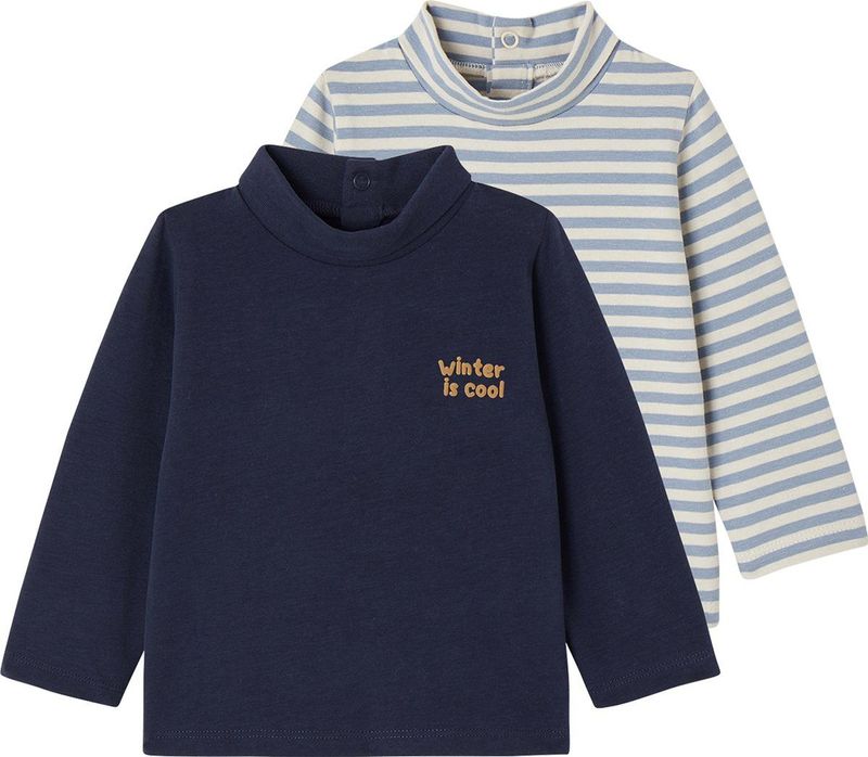 Set van 2 Onderhemdjes - Marineblauw - Lange Mouwen - Drukknoopsluiting