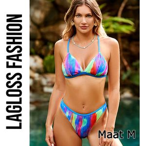 LaGloss® 2-delige Bikini Set Kleurrijk All-over Print – Dames Badmode– Maat M