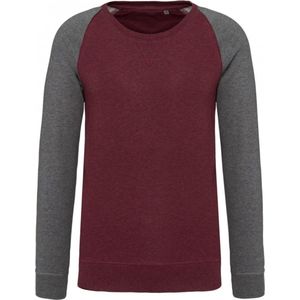 Tweekleurige herensweater BIO ronde hals raglanmouwen Rood / Grijs Maat XL