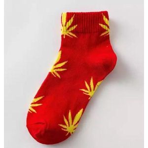 Wiet enkelsokken - Cannabis enkelsokken - Wietsokken - Cannabissokken - rood-geel - Unisex Enkelsokken - Maat 36-45