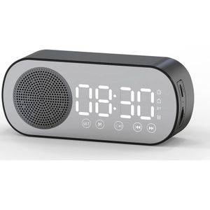 Wekkerradio - Bluetooth-luidspreker met LED-spiegeldisplay - Radio en weersvoorspelling - Twee alarmen met hoog volume - Perfect voor diepe slapers - zwart