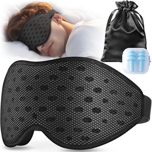 Ademend 3D-slaapmasker voor zijslapers met opbergtas en oordopjes - Zwart