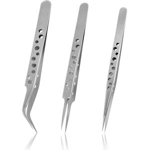 JGS Premium - Set van 3 precisie-pincetten van roestvrij staal voor wimperverlenging en handwerk - antistatisch - professioneel gebruik