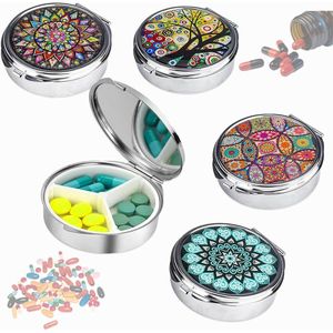 4-delige pillendoos set met spiegel en 3 vakken, rond design voor vrouwen - ideaal voor dagelijks gebruik en reizen - decoratief en handig voor onderweg