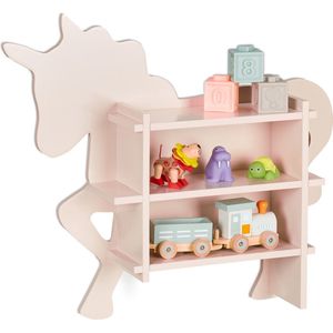 Relaxdays kinderkast eenhoorn - wandrek kinderkamer - 3 planken - open speelgoedkast roze