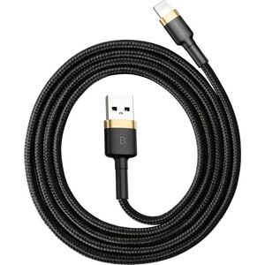 Baseus CALKLF-B09 2,4A 1m High Density Nylon Weave USB-kabel voor Apple 8-pins, voor iPhone XR / iPhone XS MAX / iPhone X & XS / iPhone 8 & 8 Plus / iPhone 7 & 7 Plus / iPhone 6 & 6s & 6 Plus & 6s Plus / iPad (zwart + goud)