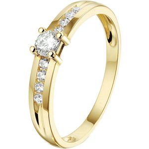 Schitterende 14 Karaat Geel Gouden Ring Zirkonia's 18.50 mm. (maat 58)| Solitair | Verlovingsring |