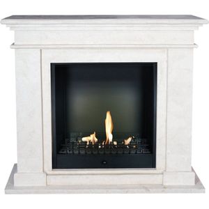 Xaralyn Kos BCL-SWP bio-ethanol open haard - Witte natuurstenen haardombouw - 3 KW verwarming