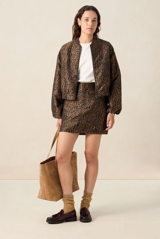 Sissy-Boy - Donkerbruine Jacquard Rok - Leopard Print