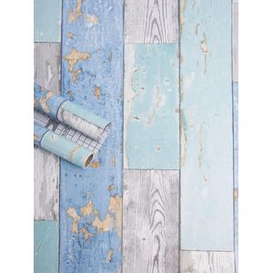 200x45cm Decoratieve Zelfklevende Vinyl Film Houtkorrel Behang - Waterdicht Behangblauw vintage patroon