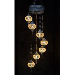 Hanglamp multicolour  wit glas mozaïek Oosterse lamp kroonluchter Crèmewit 7 bollen