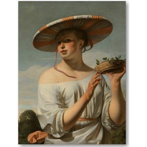 Meisje met een brede hoed - 30x40 Dibond voor Binnen én Buiten - Caesar Boëtius van Everdingen - Meesterwerken
