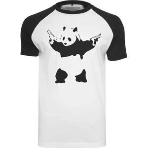 Merchcode - Banksy Panda Raglan Heren T-shirt - XL - Wit/Zwart