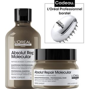 L'Oréal Professionnel Absolut Repair Molecular Bundel + cadeau - Shampoo 300ml, Masker 250ml en Haarborstel cadeau - Voordeelverpakking