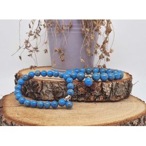 Handgemaakte Natuursteen Armbanden ""Blauw howliet gesponnen goud"" 10 mm - Met Natuursteen Hanger - Een bijzonder cadeau voor vrienden en familie