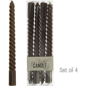 Gedraaide kaarsen - Set van 4 stuks - 26cm - Twisted candles - Swirl kaarsen - Bruin