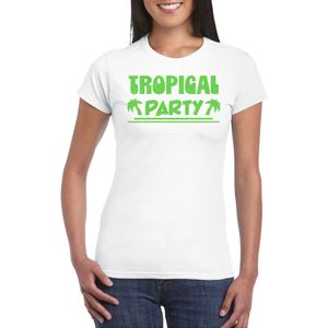 Toppers in concert - Bellatio Decorations Tropical party T-shirt dames - met glitters - wit/groen - carnaval/themafeest XL