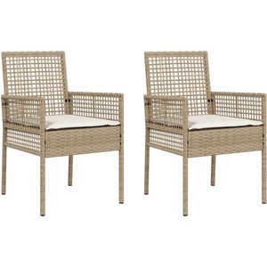 vidaXL - Tuinstoelen - 2 - stuks - met - Kussens - Beige - Poly - Rattan