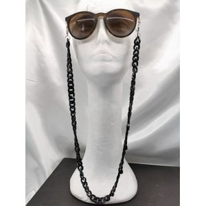 Trendy – 2 in 1 - Zonnebril / Ketting - Brillenkoord - vintage - Acryl schakelketting - 70 cm – gemêleerd zwart