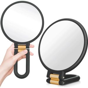 Handspiegel - Zwart - Dubbelzijdige Handspiegel - 1x en 15x Vergroting - Opvouwbaar Handvat
